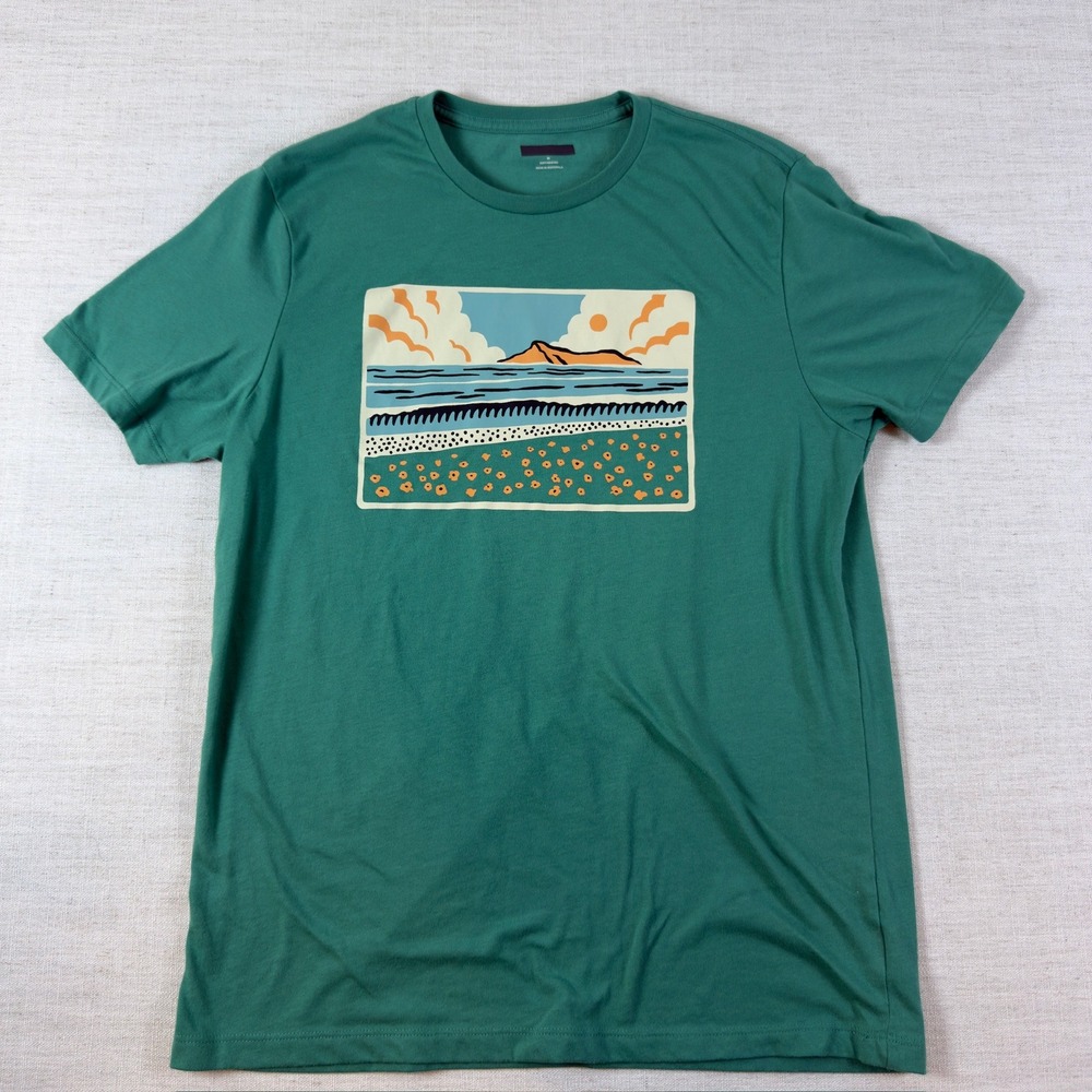 Old Navy Mens Medium Teal Green Beach Graphic Soft Washed Short Sleeve T-Shirt